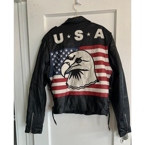VTG Wilda Leather Motorcycle Jacket Black American Eagle USA Jacket, M - Picture 1 of 11